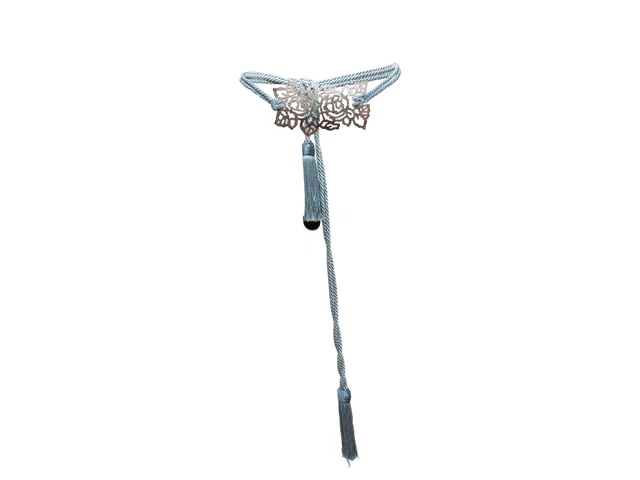 Valentino Garavani Light Blue & Silver Velntino Rope & Metal Tassel Belt in Blue from Designer Revival