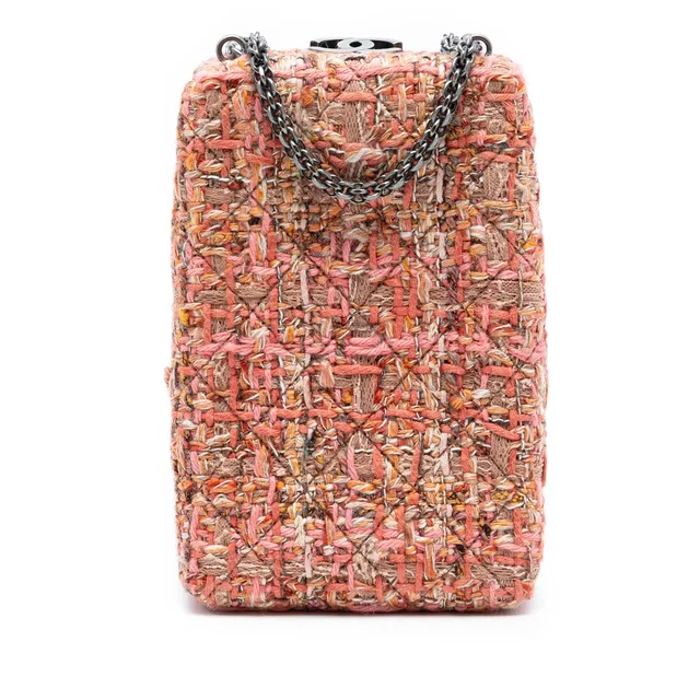 Pink Chanel CC Tweed Chain Vertical Box Crossbody in Pink Tweed from Designer Revival