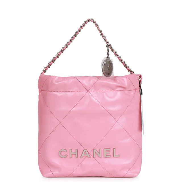 Chanel Mini 22 Bag Pink Calfskin Silver Hardware in Pink Calfskin from Madison Avenue Couture