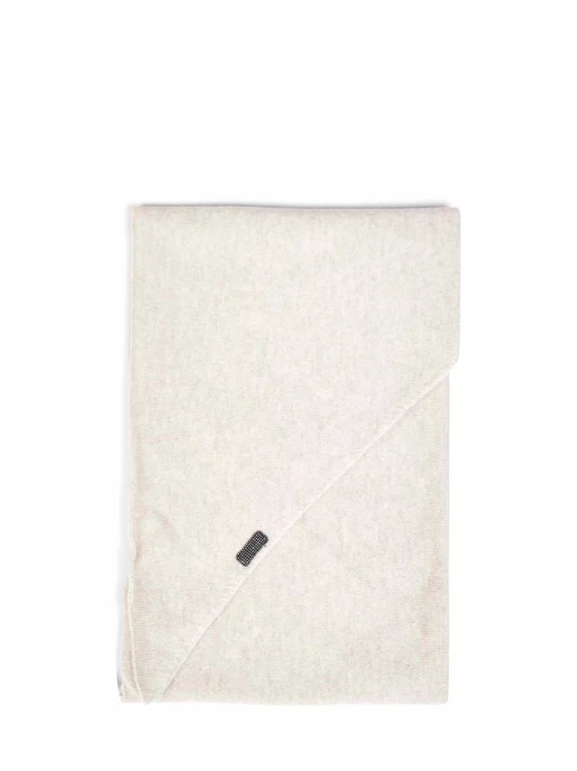 Brunello Cucinelli Cashmere With Monili Embroidery Scarf — Beige Scarfs in Beige Cashmere from HEWI