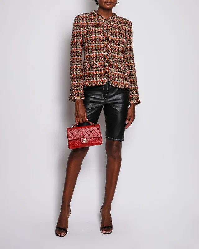 Chanel 23/A Orange Tweed Collarless Jacket with CC Button Detail Size FR 38 (UK 10) in Orange Tweed from Sellier
