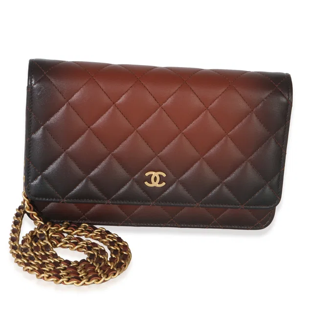 Chanel Brown Ombre Quilted Lambskin Classic Wallet On Chain Leather Handbag in Brown Lambskin from HEWI