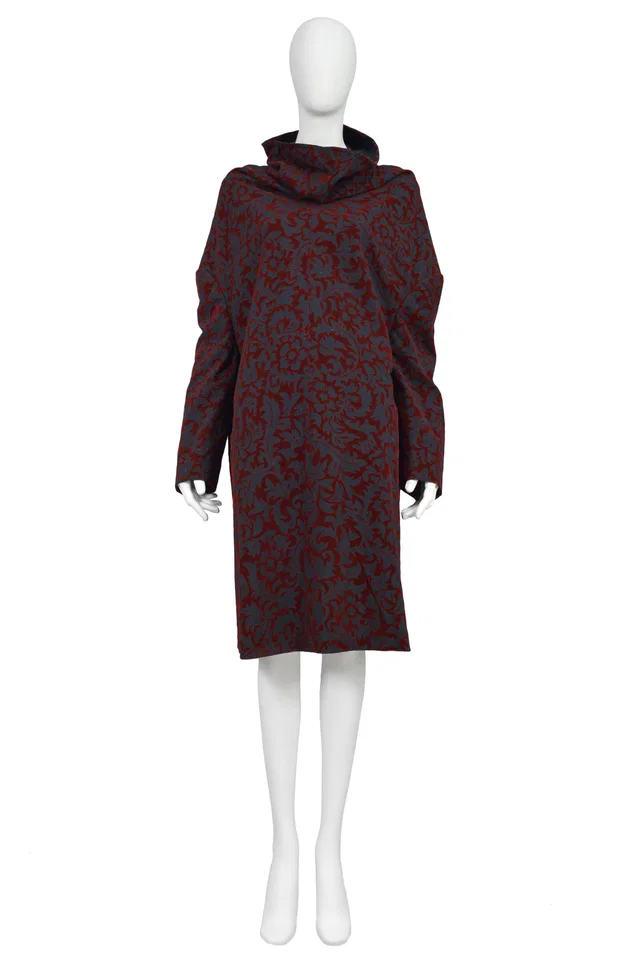 Comme des Garçons Oversized Black And Burgundy Flocked Tunic 1996 in Black Woven leather from Resurrection Vintage