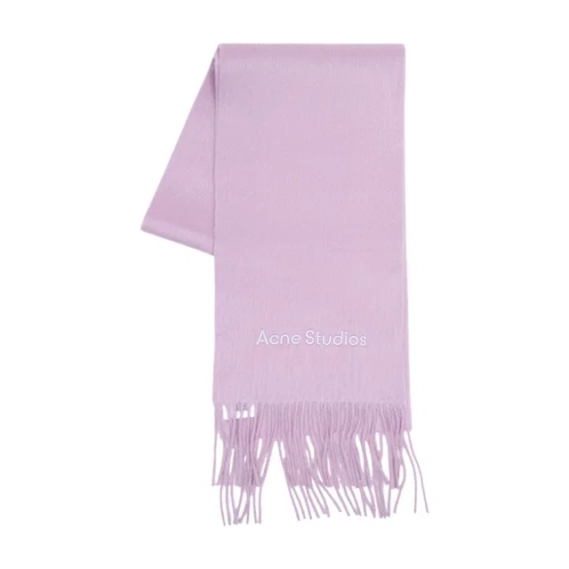 Acne Studios Logo-Embroidered Wool Scarf — Pink Scarfs in Pink Wool from HEWI