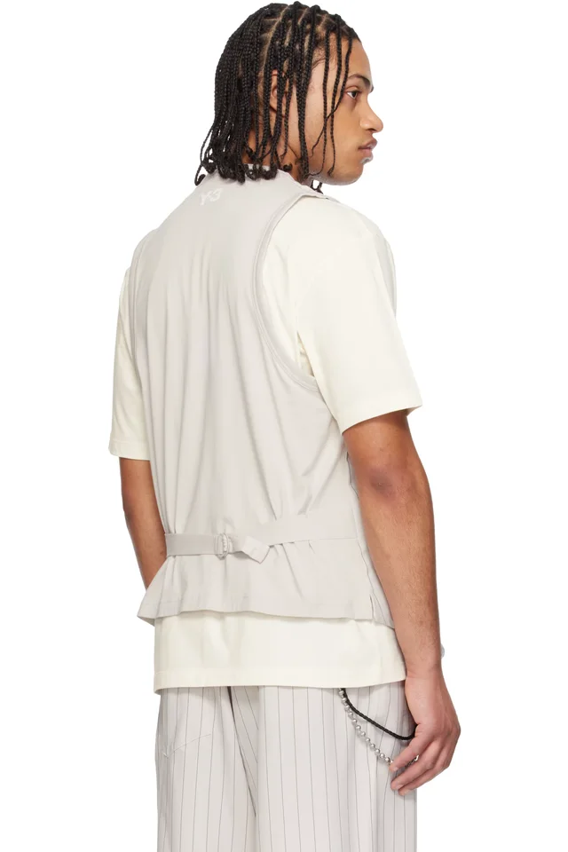 Y-3 Taupe Chapea Tailored Waistcoat, photo 3 of 4 from SSENSE