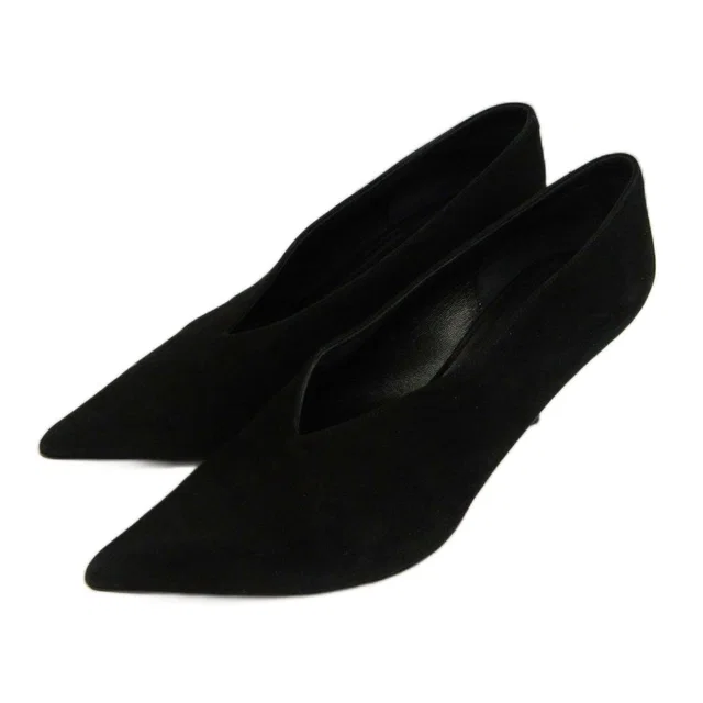 Celine Pumps Suede Pointed Toe High Heels Cut Black in Black Suede from The Reluxe