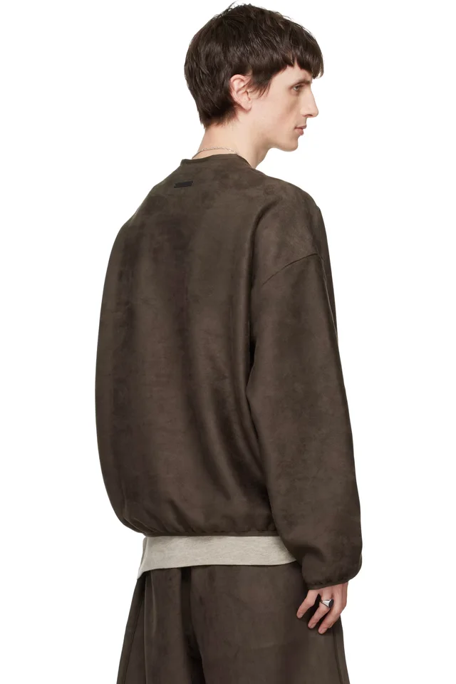 Fear of God ESSENTIALS Brown Signature Modern Crewneck Faux-Suede Sweatshirt, photo 3 of 4 from SSENSE
