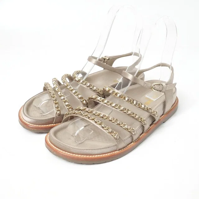 Chanel Sandals CC Logo Satin Strap Chain Decoration Flat Sandals in Satin from The Reluxe