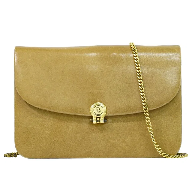 Dior Leather Chain Shoulder Bag Pochette Beige in Beige Leather from The Reluxe