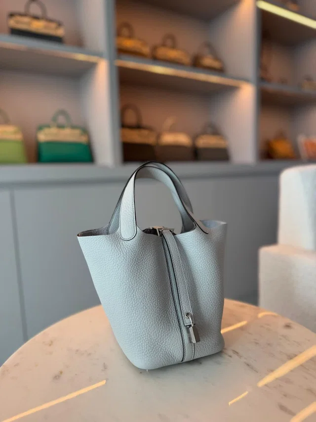 Hermès Picotin 18 Blue Pale Clemence in Blue Clemence leather from Luxury Promise