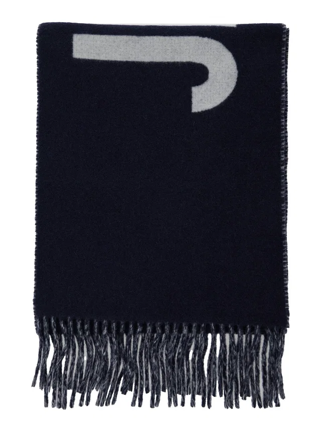 Jacquemus Logo-Embroidered Wool Scarf — Navy Scarfs in Navy Wool from HEWI