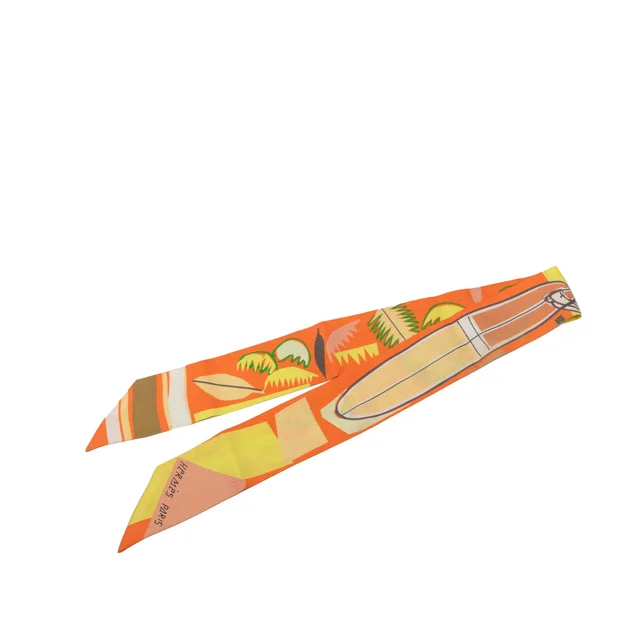 Orange Hermès Sea Surf and Fun Silk Twilly Scarf Scarves in Orange Silk from Designer Revival