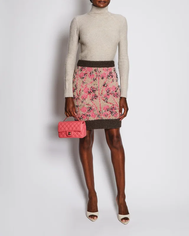 Chanel 22K Multi-Coloured Floral Knitted Midi Skirt Size FR 36 (UK 8) in Cashmere from Sellier