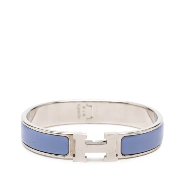 Blue Hermès Narrow Enamel Clic H Bracelet PM in Blue from Designer Revival