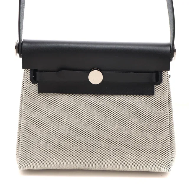 Hermès Herbag Zip Mini Ecru Black Silver Shoulder Bag Canvas in Black Canvas from The Reluxe