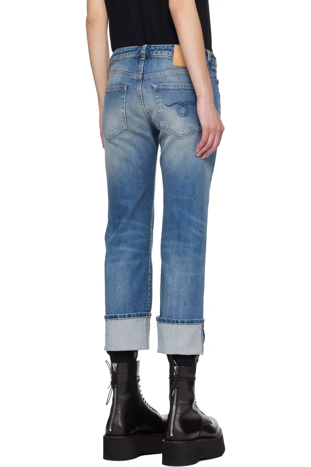 R13 Blue Cuffed Boy Straight Jeans, photo 3 of 4 from SSENSE
