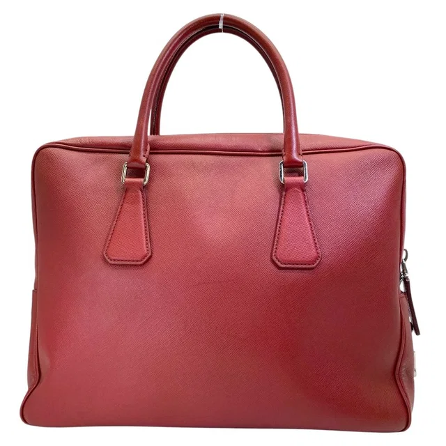 Prada Business Briefcase Handbag Triangle Logo Saffiano Leather Red Document in Red Saffiano leather from The Reluxe