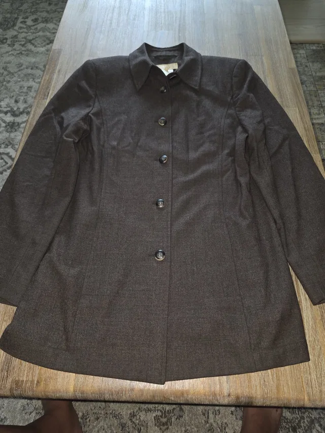 Escada Brown Single-Breasted Wool Pea Coat in brown|red Wool from Poshmark