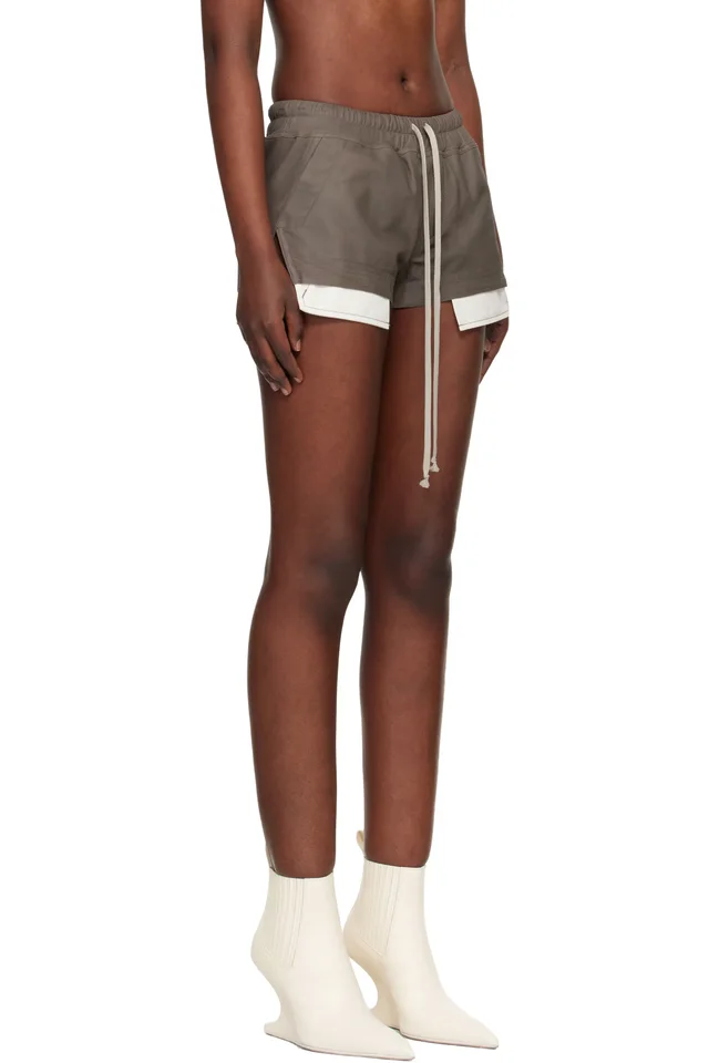 Rick Owens Taupe Fog Boxer Leather Shorts, photo 2 of 4 from SSENSE