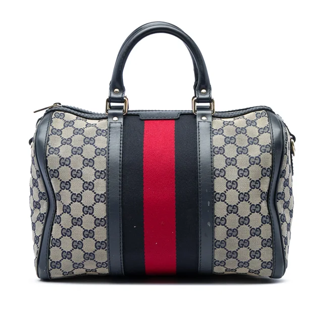 Beige Gucci Medium GG Canvas Web Joy Boston Bag Satchel in Beige Canvas from Designer Revival
