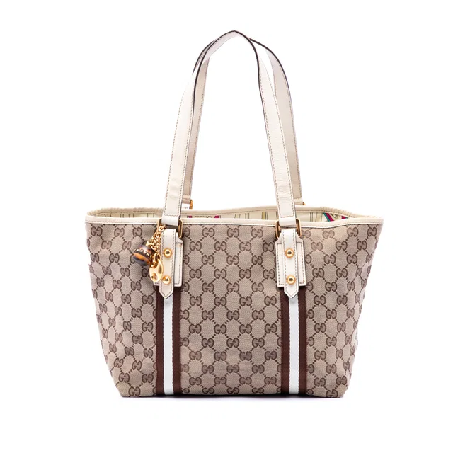 Beige Gucci GG Canvas Web Jolicoeur Tote in Beige Canvas from Designer Revival