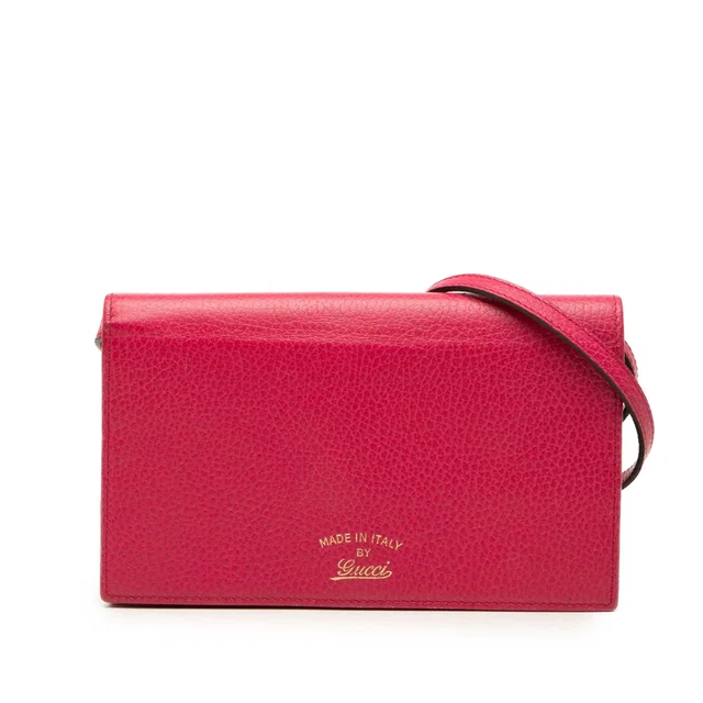 Pink Gucci Dollar Calfskin Swing Wallet On Strap Crossbody Bag in Pink Calfskin from Designer Revival