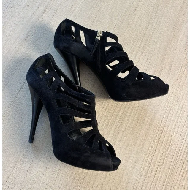 Fendi Suede Strappy Peep Toe Zip Stiletto Heels Women's Size 6 in black Suede from Poshmark