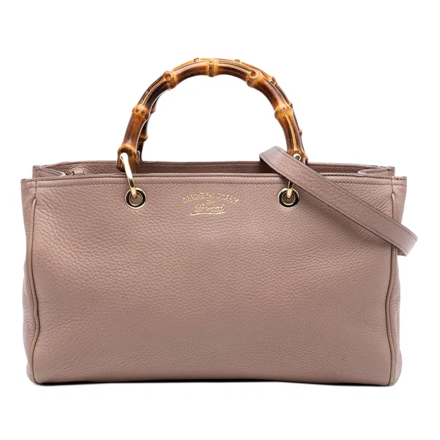 Pink Gucci Medium Calfskin Bamboo Shopper Satchel in Pink Calfskin from Designer Revival