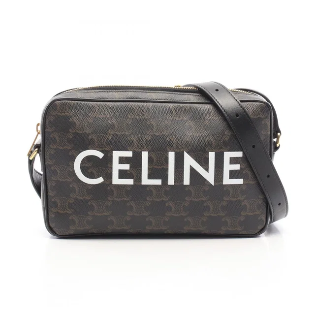 Celine Shoulder Bag Triomphe Medium Black Brown White Leather in Black Leather from The Reluxe