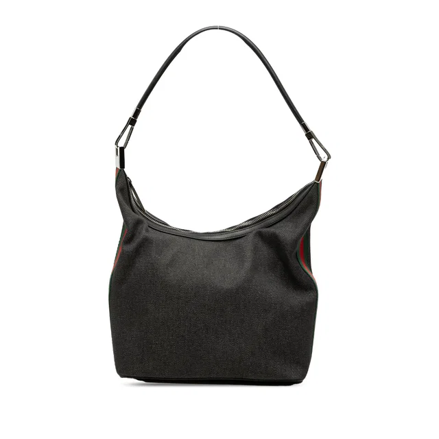 Gray Gucci Denim Web Shoulder Bag in Grey Denim from Designer Revival