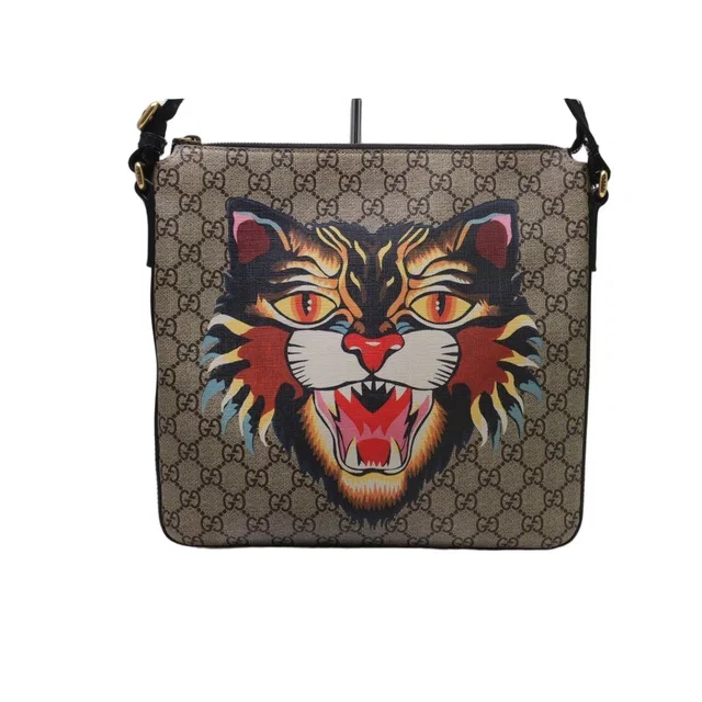 Gucci GG Supreme Angry Cat Shoulder Bag in Leather from The Reluxe