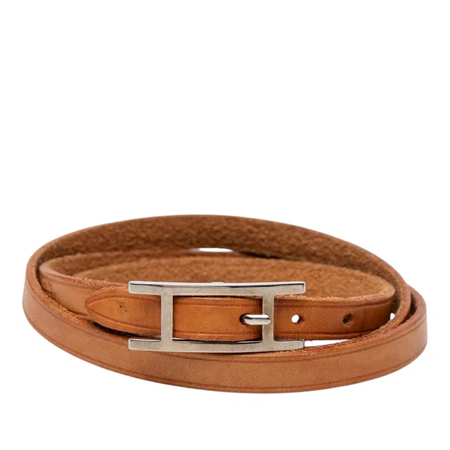 Brown Hermès Swift Hapi 3 MM Triple Tour Bracelet in Brown Swift leather from Designer Revival