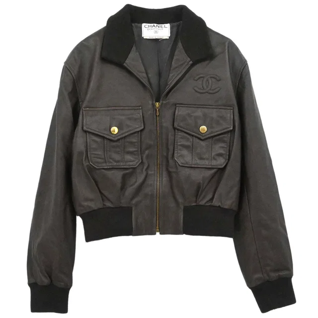 Chanel Zip Up Leather Jacket Brown in Brown Leather from AMORE Vintage Tokyo