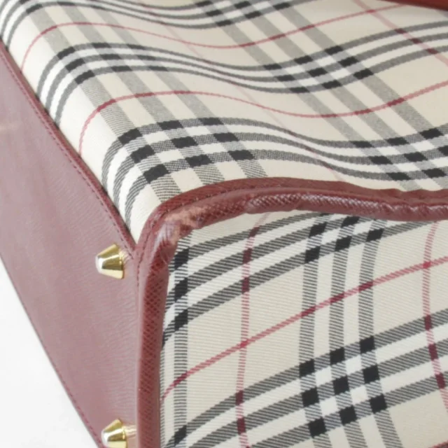 Burberry Check Canvas Leather Tote Bag in Red Canvas from LuxUness, photo 7 of 9