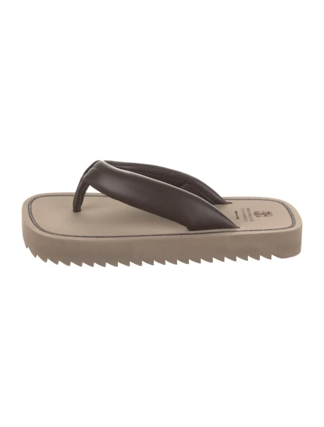 Brunello Cucinelli Leather Beaded Accents Flip Flops in brown|red Leather from The RealReal