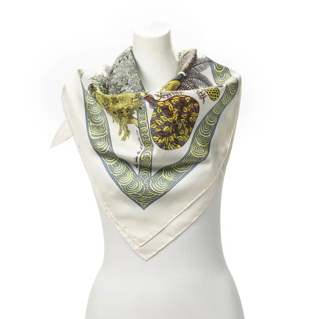 Hermès Scarf Ivory Green Silk in White Silk from The Reluxe