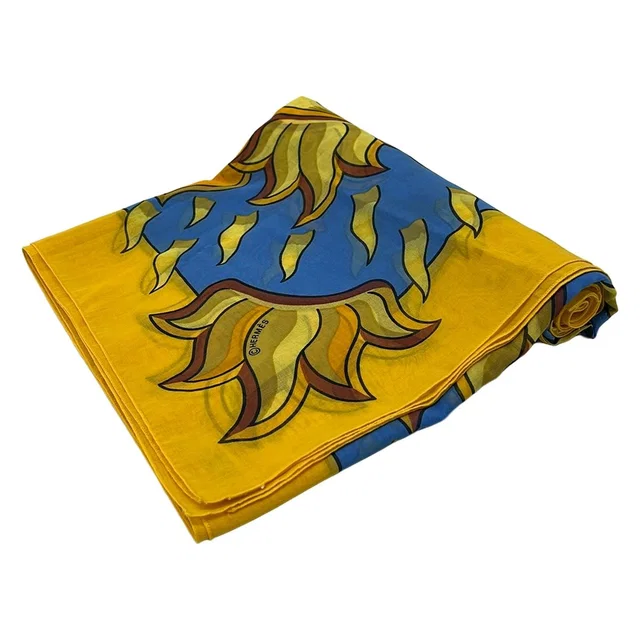 Hermès Shawl Yellow Blue Orange Sun Cotton Scarf in Blue from The Reluxe