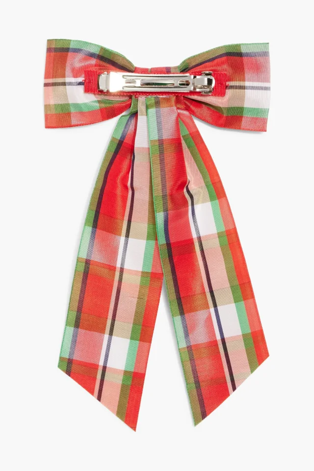 Jennifer Behr Bonnie Checked Organza Bow Hair Clip in Papaya, photo 2 of 3 from THE OUTNET