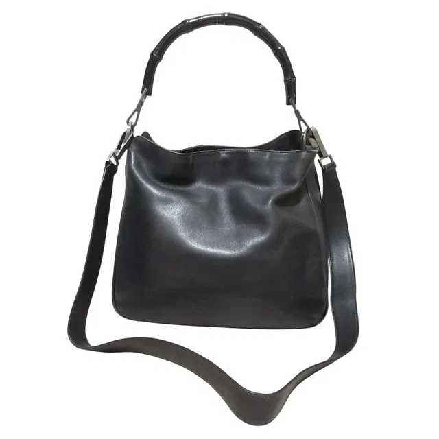 Gucci Bamboo Handle Leather 2-Way Shoulder Bag 001 Black in Black Leather from The Reluxe