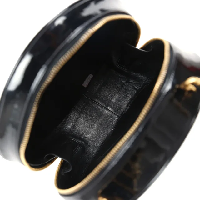 Chanel Vintage Round Vanity Bag Black, White Patent Leather Antique Gold Hardware in Black Patent leather from Madison Avenue Couture, photo 8 of 9