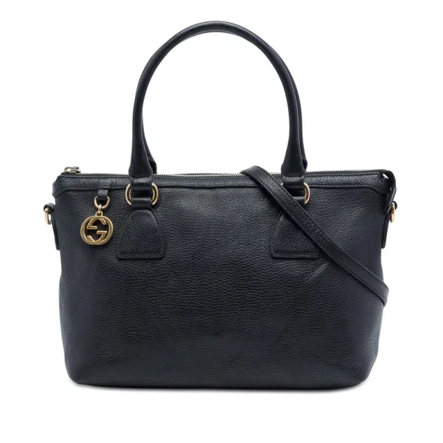 Black Gucci Dollar Calfskin GG Charm Satchel in Black Calfskin from Designer Revival