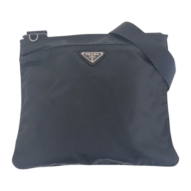 Prada Tessuto Black Silver Nylon Shoulder Bag in Black Nylon from The Reluxe