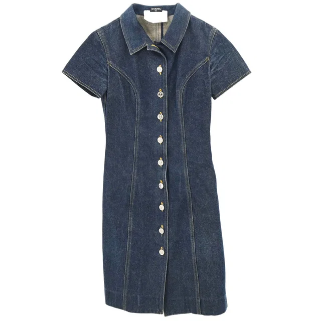 Chanel 1997 CC logo-buttons denim dress in Denim from AMORE Vintage Tokyo