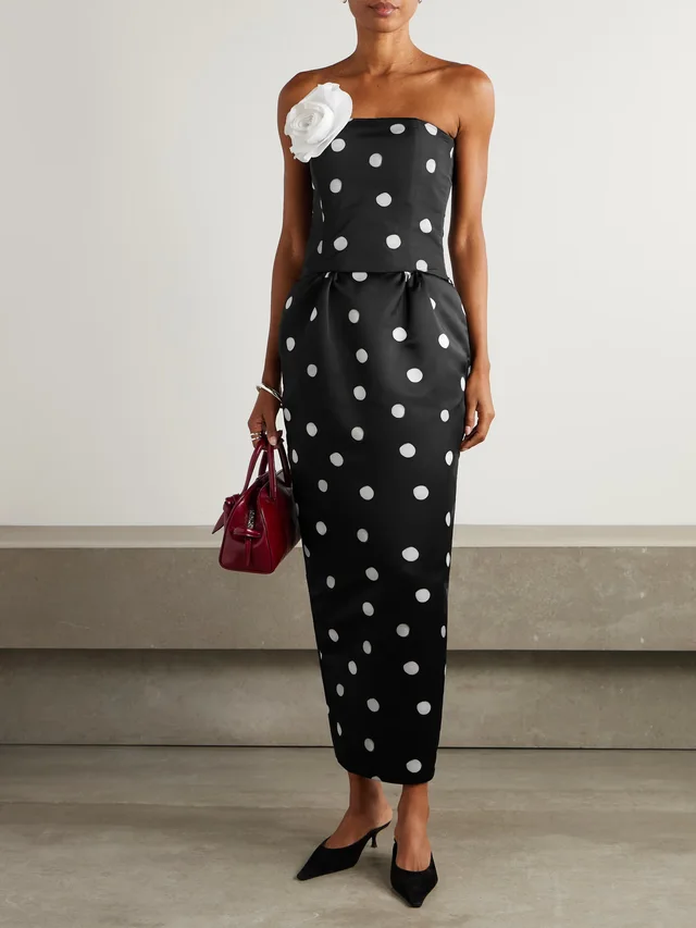 BERNADETTE Lena cropped appliquéd polka-dot taffeta bustier top in Black, photo 2 of 2 from NET-A-PORTER (Canada)
