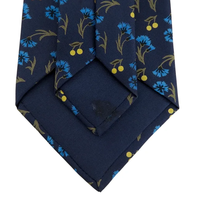 Hermès Flower pattern tie Navy/Yellow from VINTAGE QOO TOKYO, photo 5 of 5