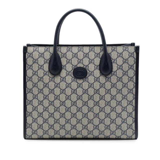 Blue Gucci Small GG Supreme Interlocking G Tote Satchel in Blue Coated canvas from Designer Revival