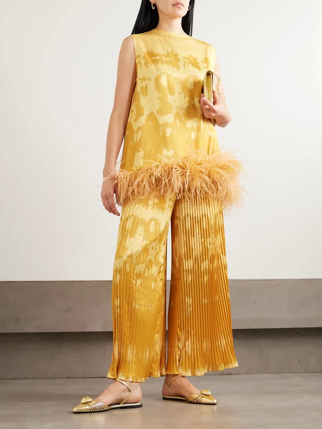 DIMA AYAD Tie-dyed plissé-satin wide-leg pants in Yellow, photo 2 of 2 from NET-A-PORTER (Canada)