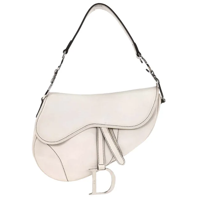 Dior White Leather Saddle Handbag in White Leather from AMORE Vintage Tokyo