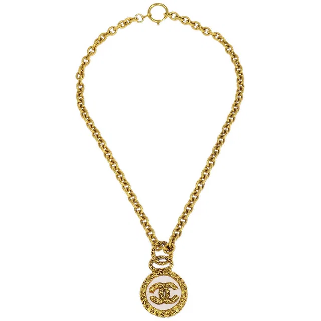 Chanel Gold Medallion CC Chain Pendant Necklace 93A in Gold from AMORE Vintage Tokyo