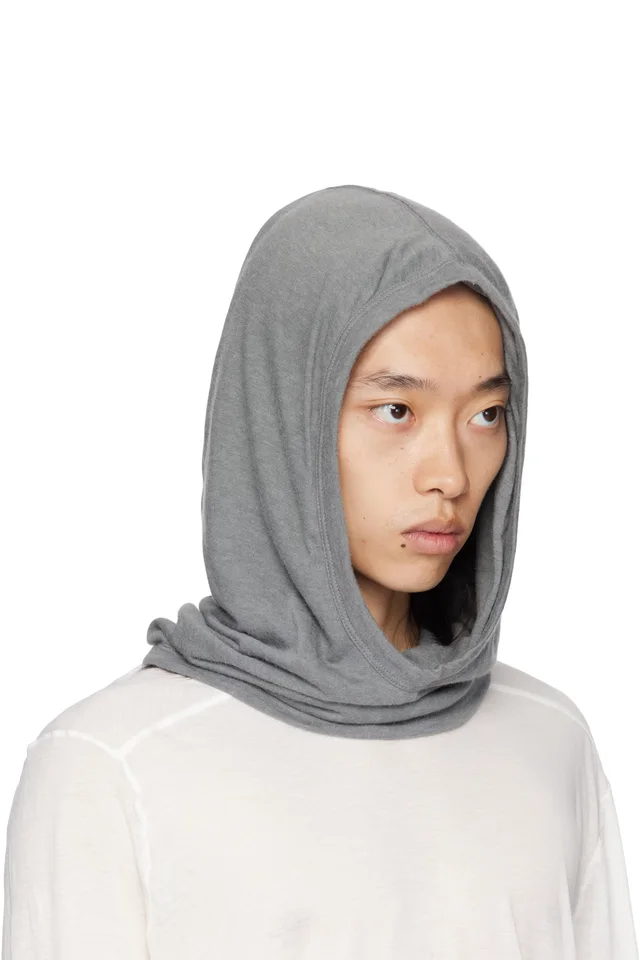 Rick Owens Gray Concordians Knit Hood, photo 2 of 3 from SSENSE